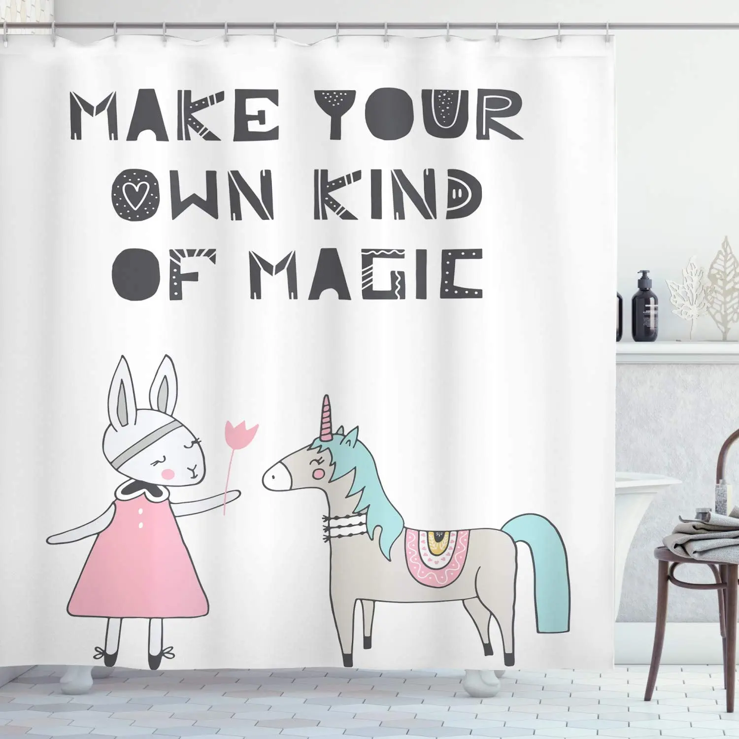 Занавеска для душа в скандинавском стиле с единорогом |