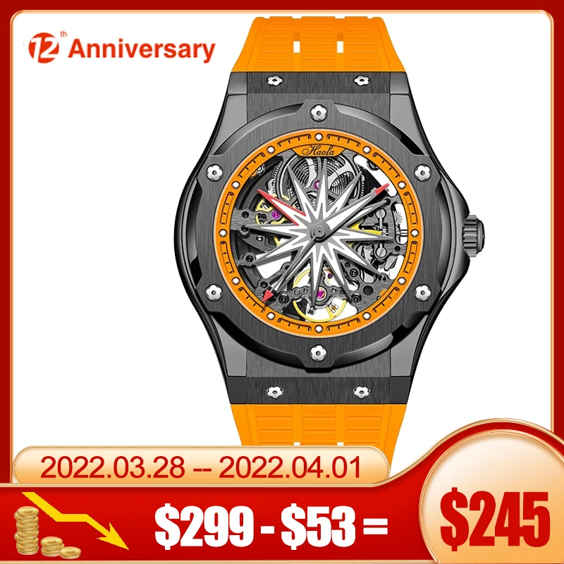 

Haofa Skeleton Automatic Watch Men Sapphire Mechanical Self-wind Movement Wristwatches Power 80H montre automatique homme 1913-3