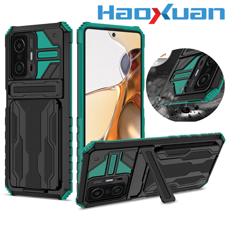 

Shockproof Card Slot Phone Case For Xiaomi 11Lite Strong Anti-Fall Kickstand Protective Cover For Mi 11Lite 5G GNE 11TPro