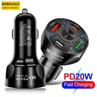 usb c pd 20w fast car charger with 4 ports car charger adapter with led light display for cigarette lighter adapter