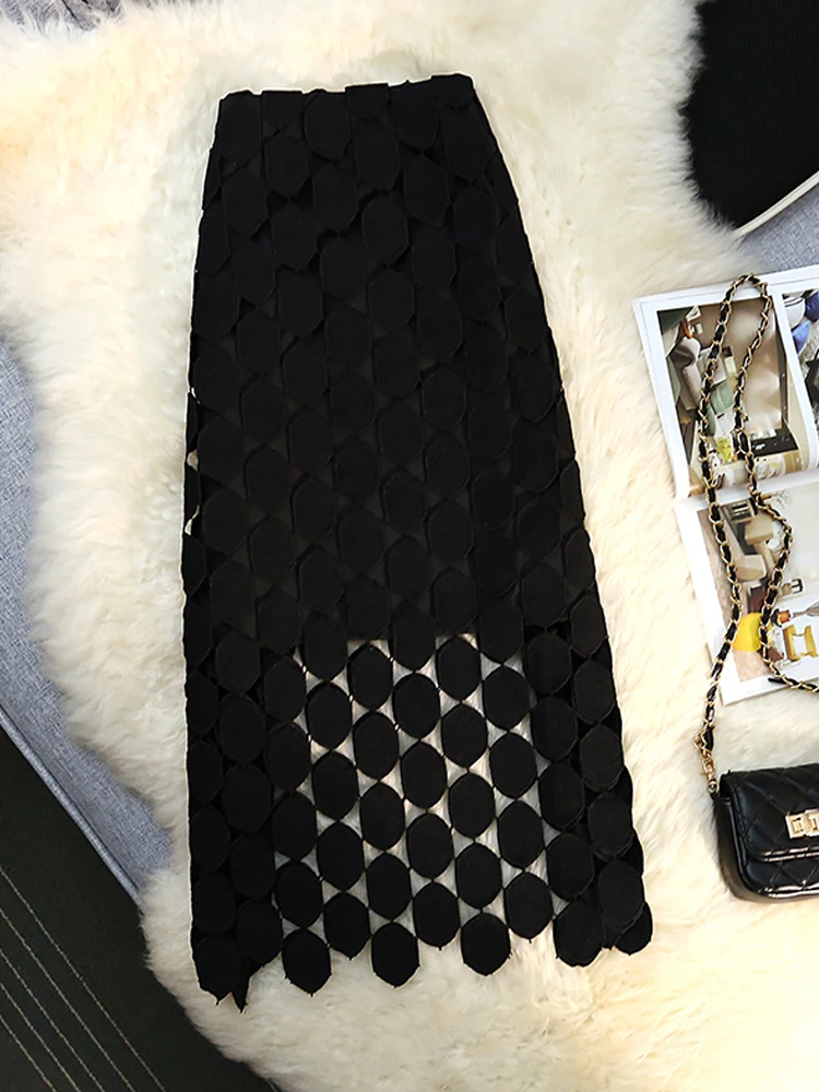 Женская ажурная длинная юбка однотонная Повседневная трапециевидная с