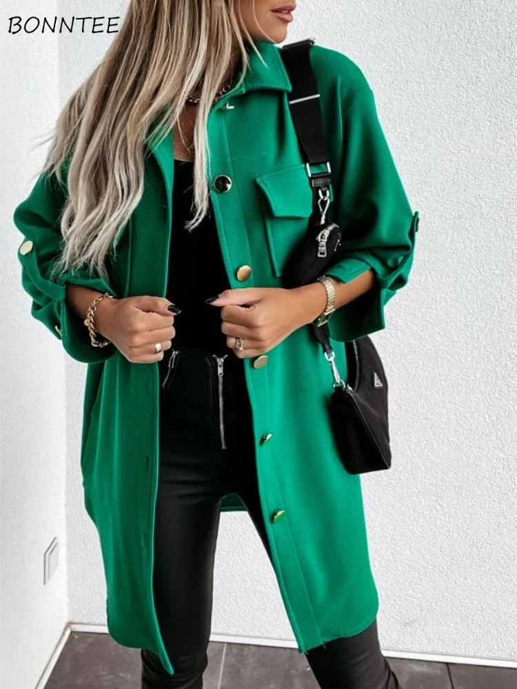 

Blends Women 3 Colors Minimalist Pure Outwear All-match Pockets Casual Spring Elegant Straight Fashion Basic Korean Style Female