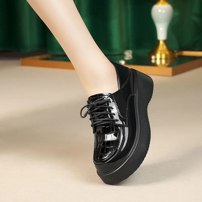 AIYUQI Women Loafers Genuine Leather 2023 New Autumn British Style Ladies Shoes Casual Platform Lace-up Shoes Women