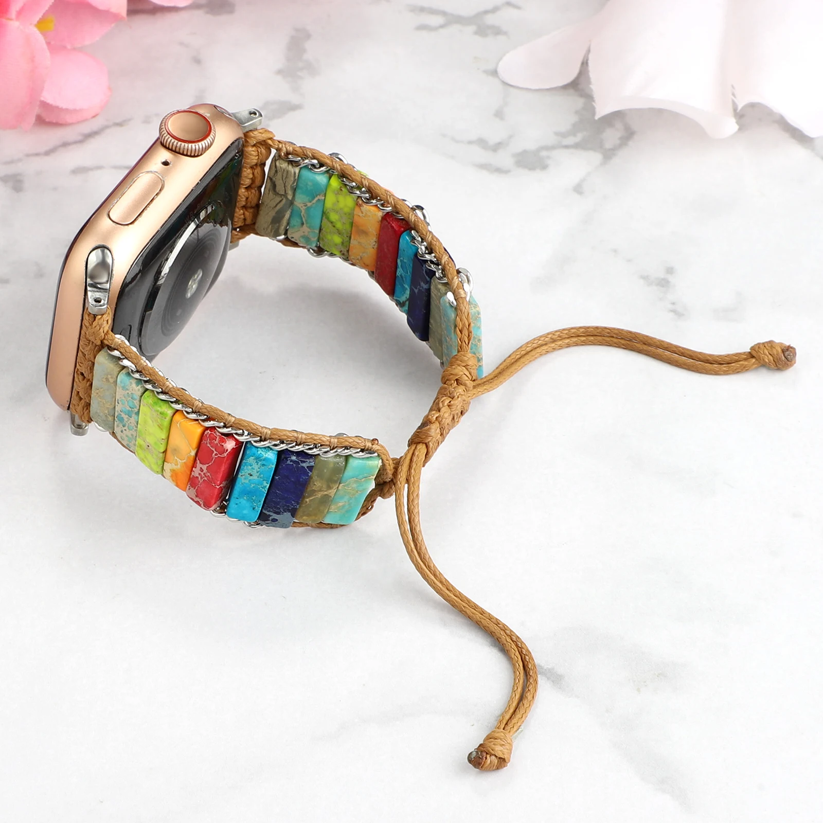 

Bohemian Natural Stone Strap for Apple Watch Ultra 8 7 49mm 45mm Braided Bracelet Wristband for iWatch 6 5 4 3 SE 44mm 41mm 40mm
