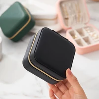 Portable Jewelry Box Small Travel Size Leather Velvet Square Round Jewellery Storage Organizer Case For Girls Women