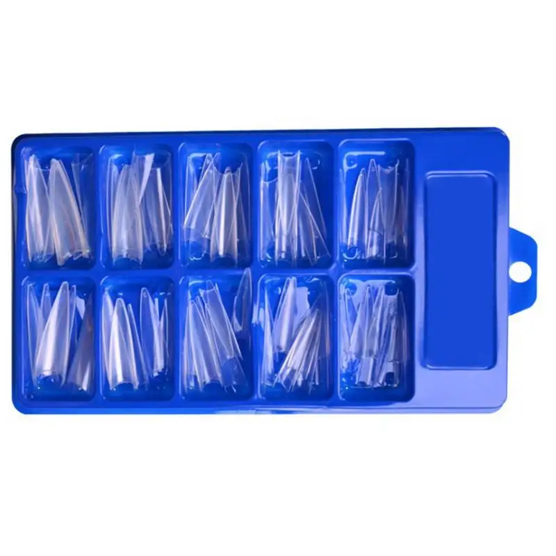 

Long Coffin Nail Tips Half Cover Clear Natural Fake Nails Press On Acrylic Salon Supply False Nails For Home DIY Nail Art