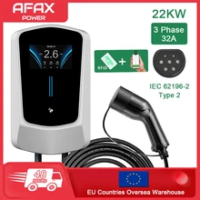 AFAX EV Charger Type2 32A EVSE Charging Cable Type2 7.6/11/22KW Type2 Cable EU Plug Controller Wallbox for Electric Car