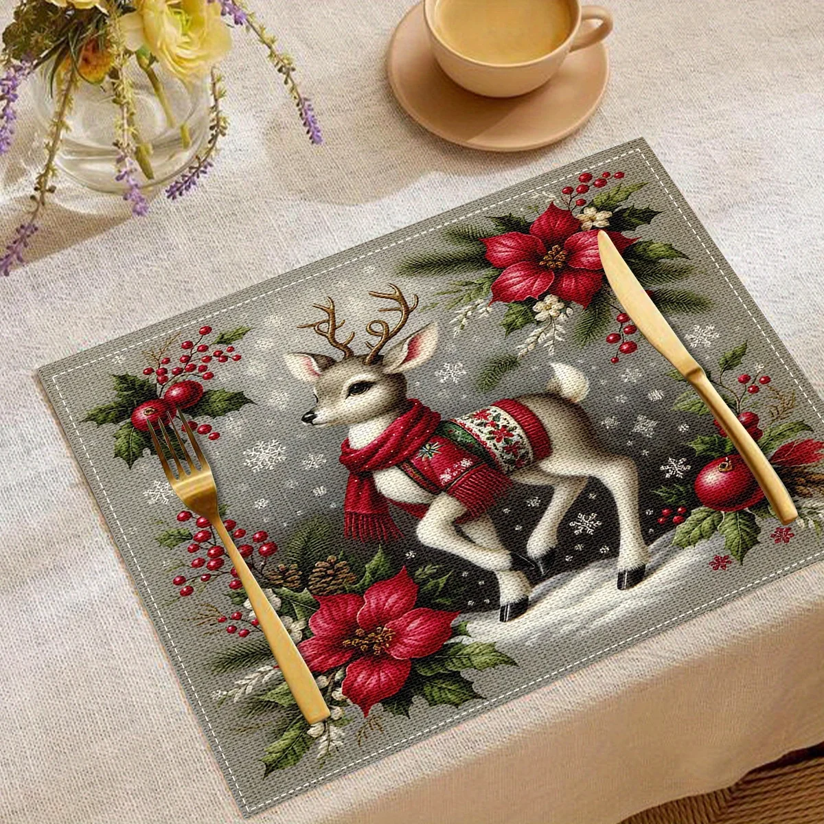 Льняные коврики для стола Рождественская тематика