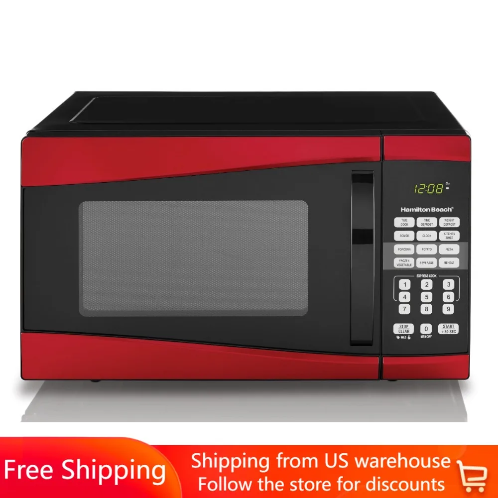 

Stainless Steel 0.9 Cu. Ft. 900W Red Microwave Oven Electric Kitchen Oven Appliances Home