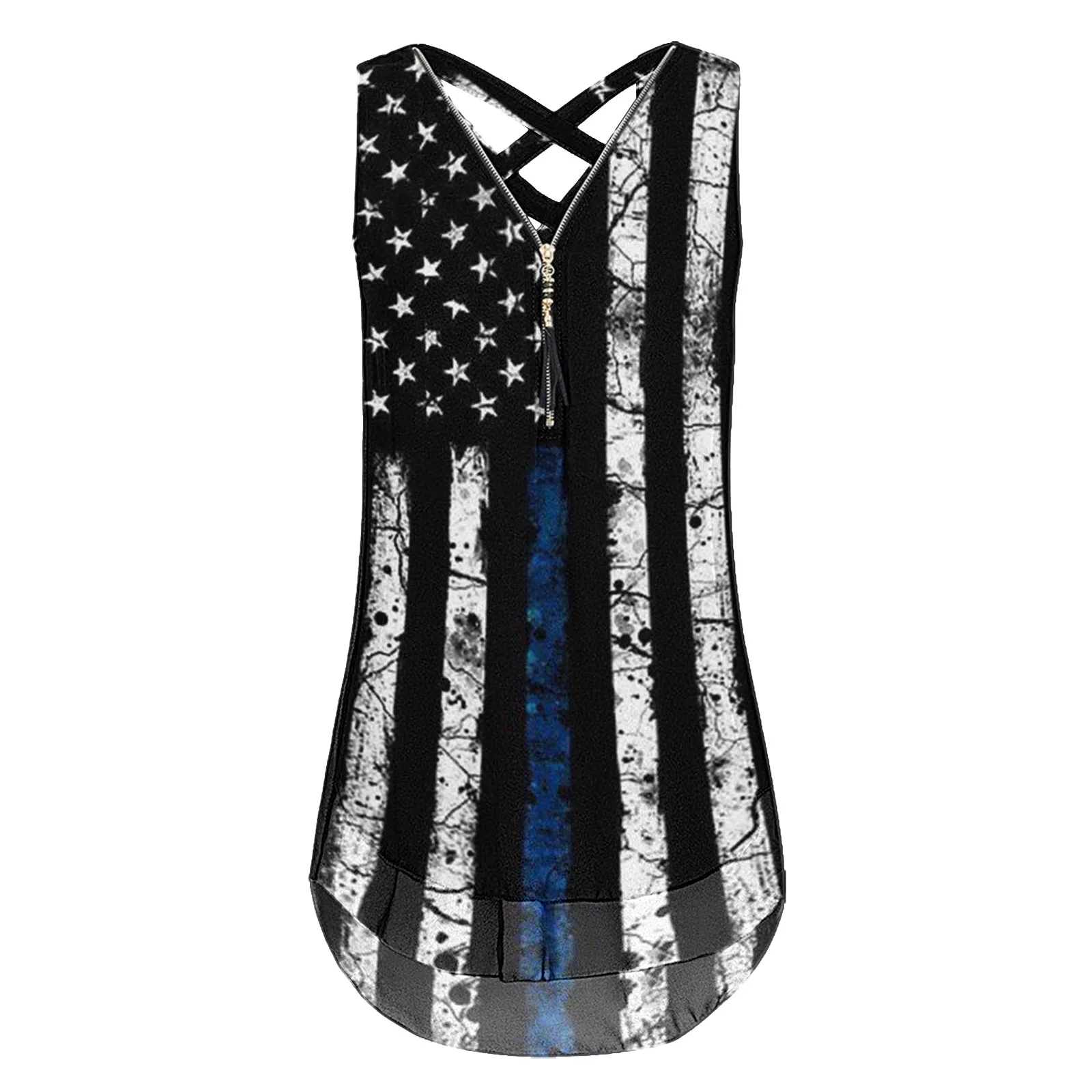 

Майка женская без рукавов, Свободный Топ с перекрестной спиной и V-образным вырезом, со слоями, на молнии, Майка