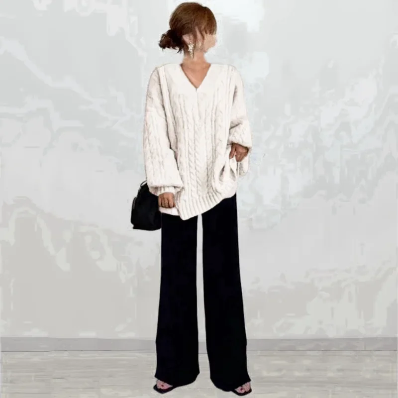 Лидер продаж 2024 японский стиль вязаный свитер с v-образным вырезом мягкий и
