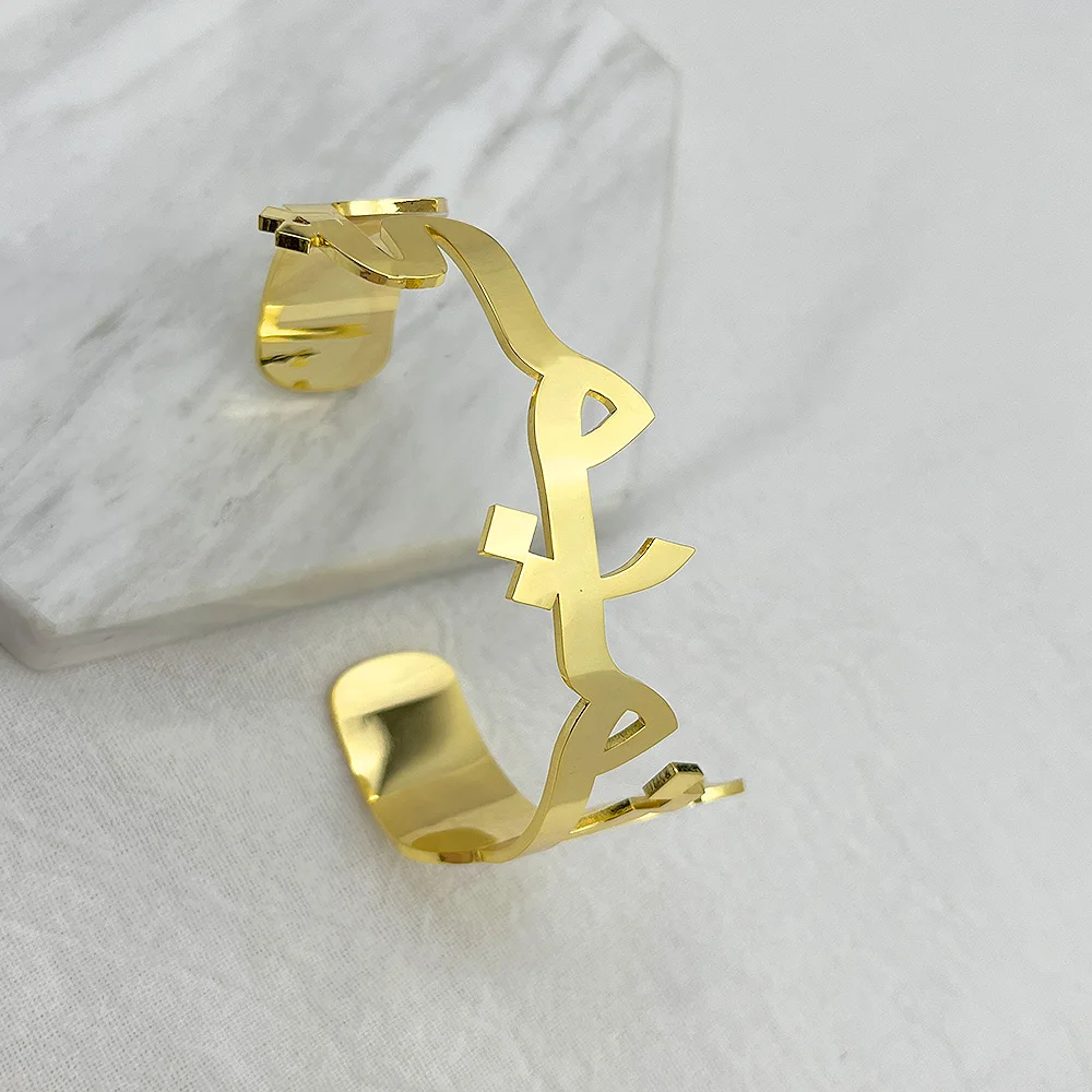Personalized Customized Name Arabic Bracelet Custom Charm Bangles Women Men Gold Stainless Steel Jewelry Chrismas Gift 2023 New