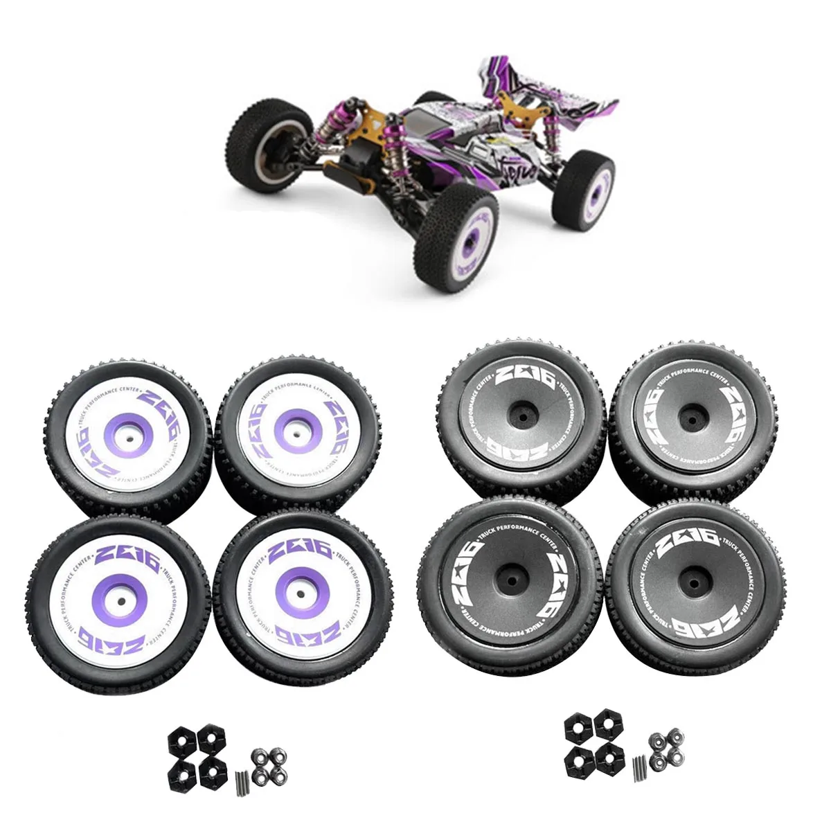 

4Pcs Off Road Wheels with Wheel Hub Adapter Combiner for WLtoys 124019-1827 124016 144001 RC Car Tire Hub,Purple