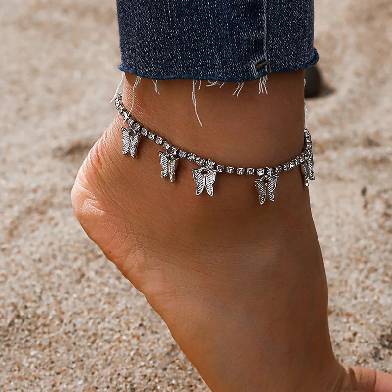 

Fashion Crystal Butterfly Anklet for Women Foot Jewelry Summer Beach Barefoot Bracelet Ankle on Leg Strap Bohemian Jewelry