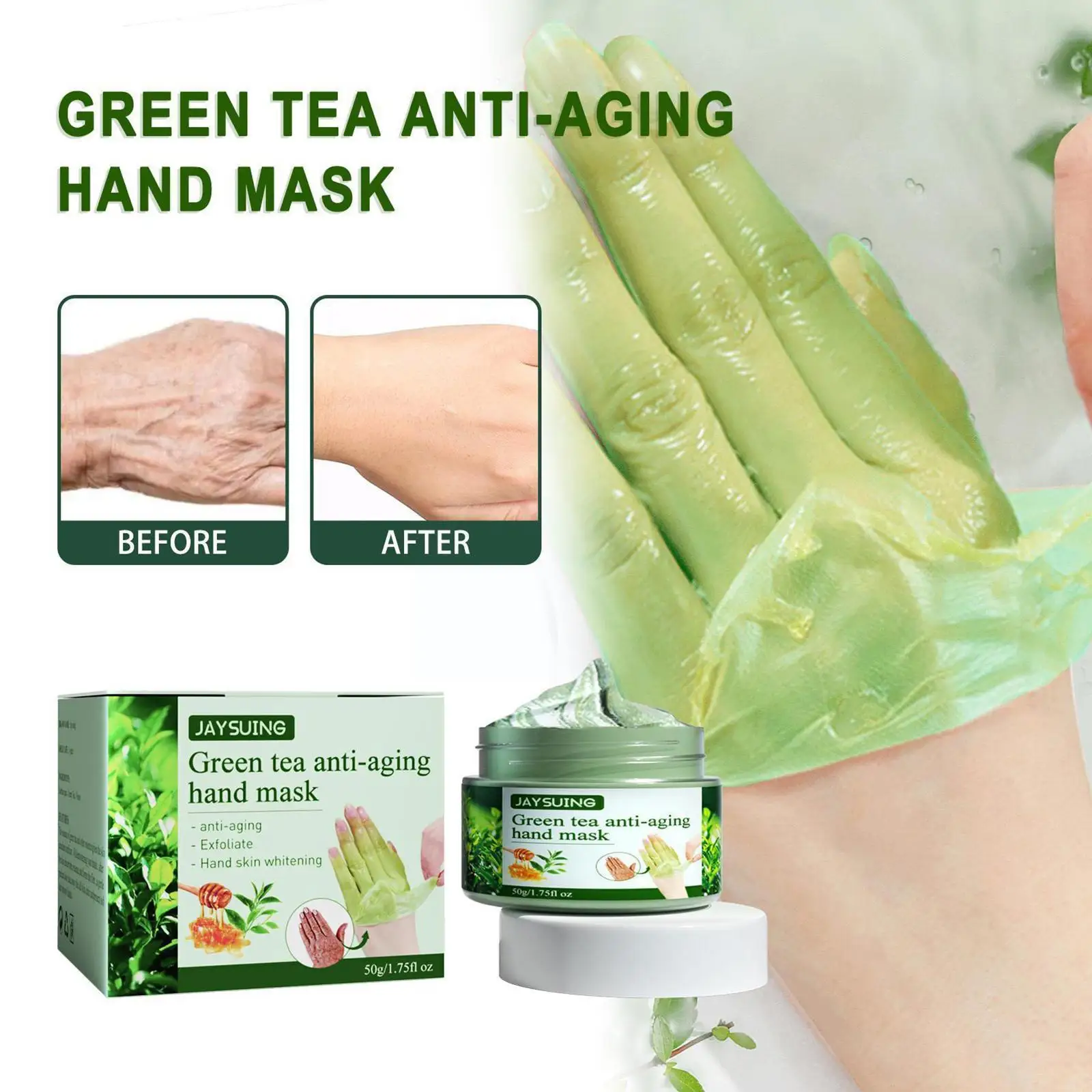 

50g Green Tea Hand Mask Anti-Wrinkle Moisturizing Whitening Calluses Nourish Cream Care Skin Repair Filming Exfoliating Han P5H1