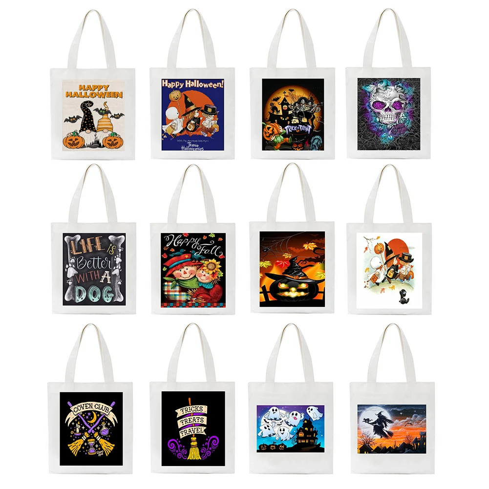 

Women Shopping Bag Halloween Printing Reusable Female Tote Bag College Handbag Large Ladies Shoulder Shopper Bag