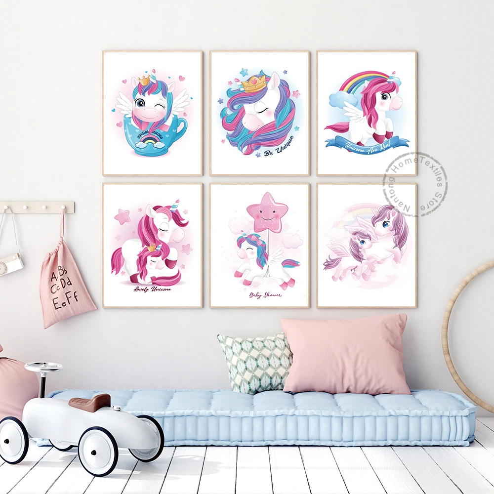

Unicorn Poster Cloud Rainbow Print Children Nursery Canvas Painting Nordic Wall Picture Girl Room Decoration