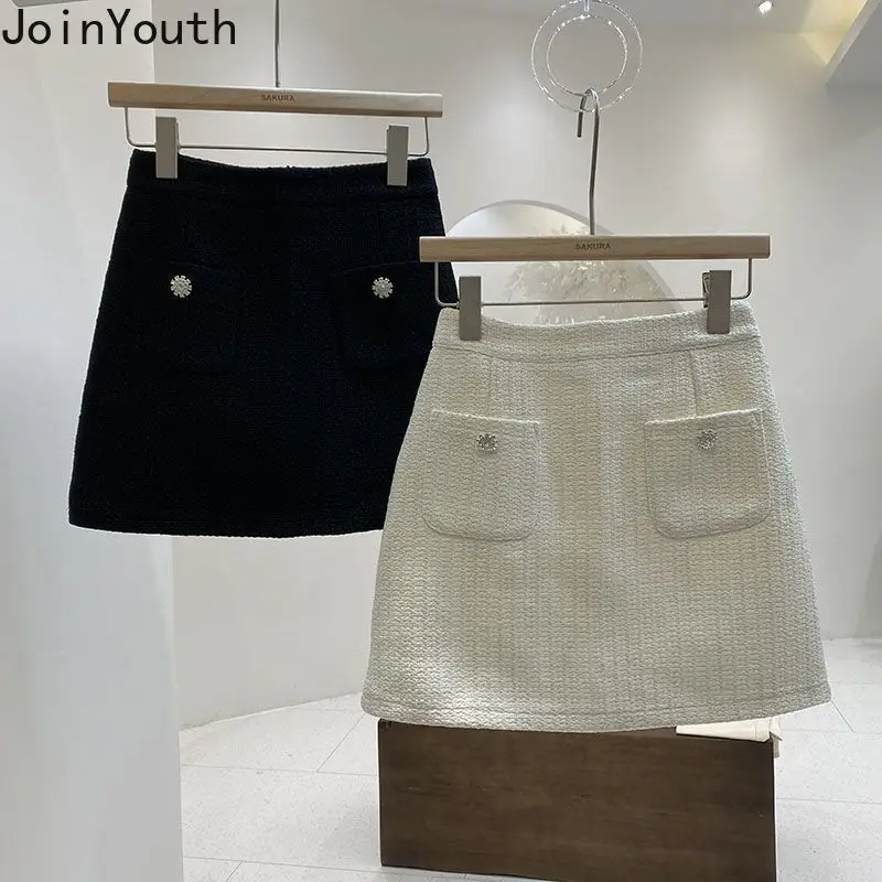 Бежевые Облегающие юбки для женщин 2023 Женские Модные Винтажные твидовые