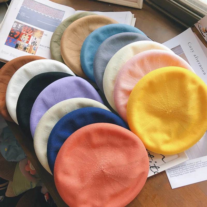 

13-color Korean Women Summer British Retro Thin Section Wild Beret Cap Japanese Breathable Solid Color Casual Painter Hat