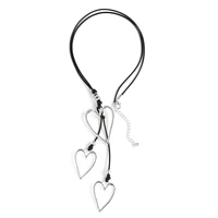 amorcome big silver color heart pendant long leather necklace boho women statement ethnic jewelry lariat necklace mujer collares