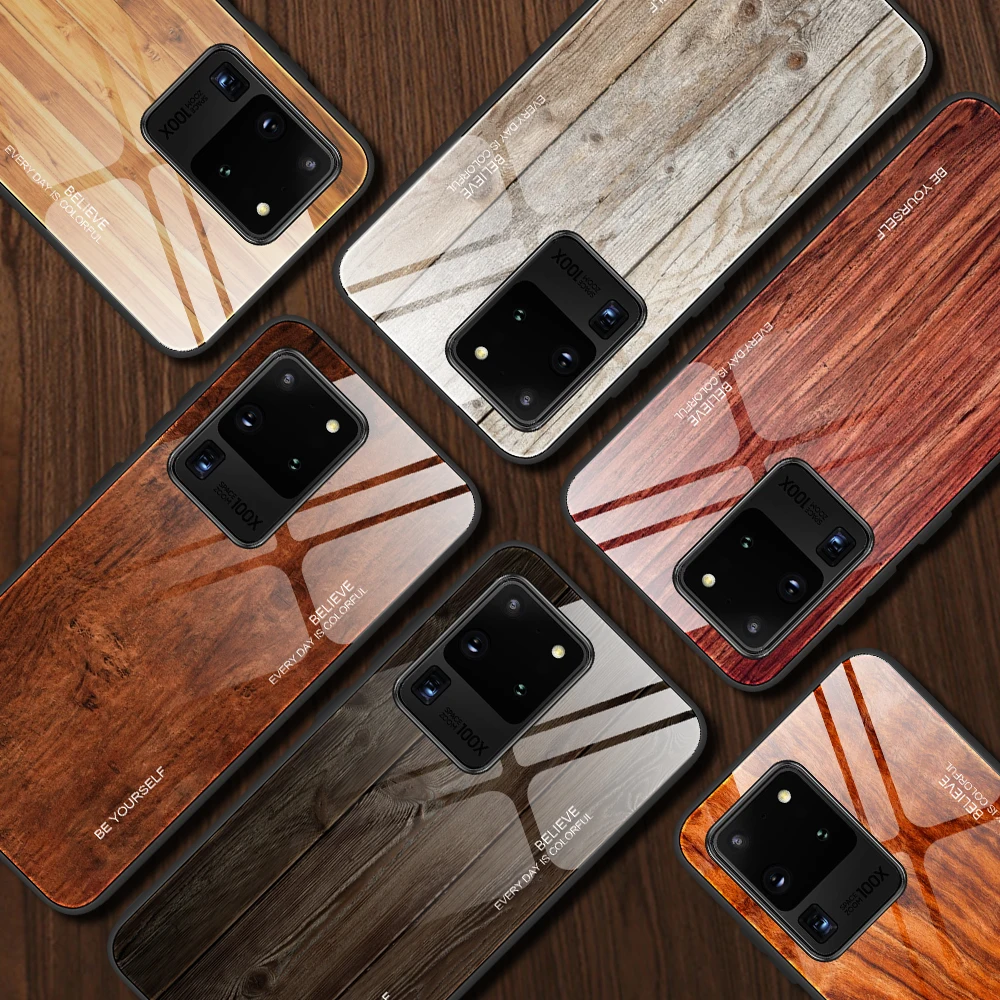 Чехол из закаленного стекла для Samsung Galaxy S22 S21 S20 Ultra Plus FE чехол с деревянным стеклом