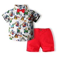 2022 summer kids suits cartoon clothes shirt casual shorts and bow tie set for 1 8 year old boy boutique kids clothing