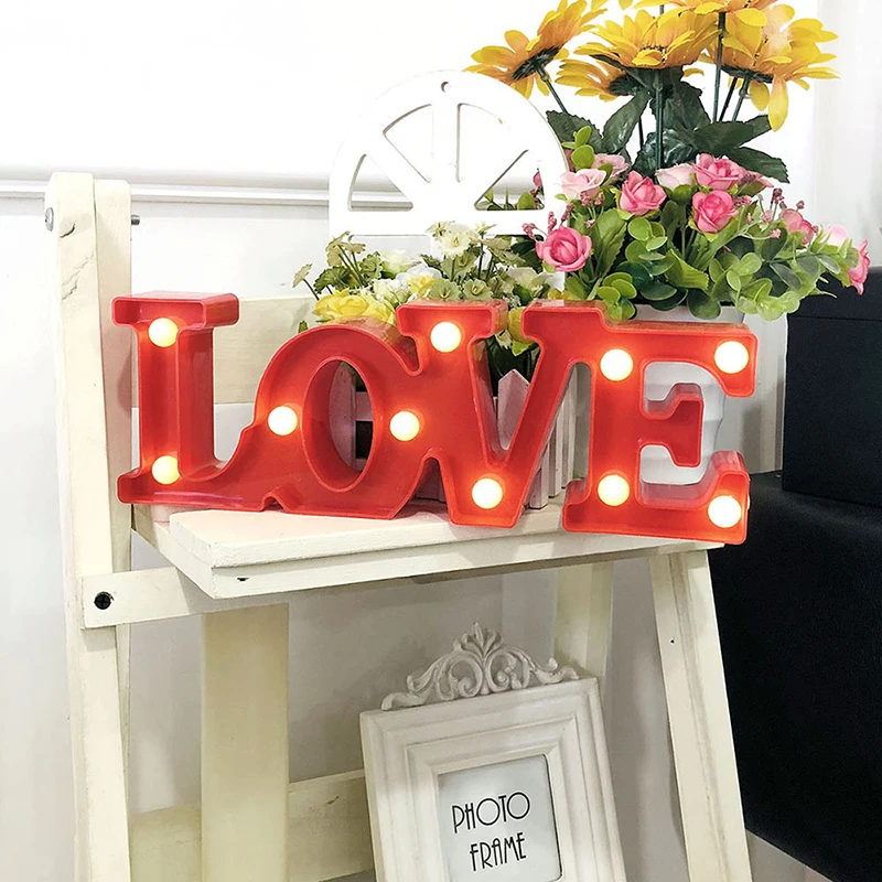 

3D Love Heart Marquee Letter Lamps Indoor Christmas Decorative Lamps LED Night Light Wedding Decor Romantic Valentine's Day Gift