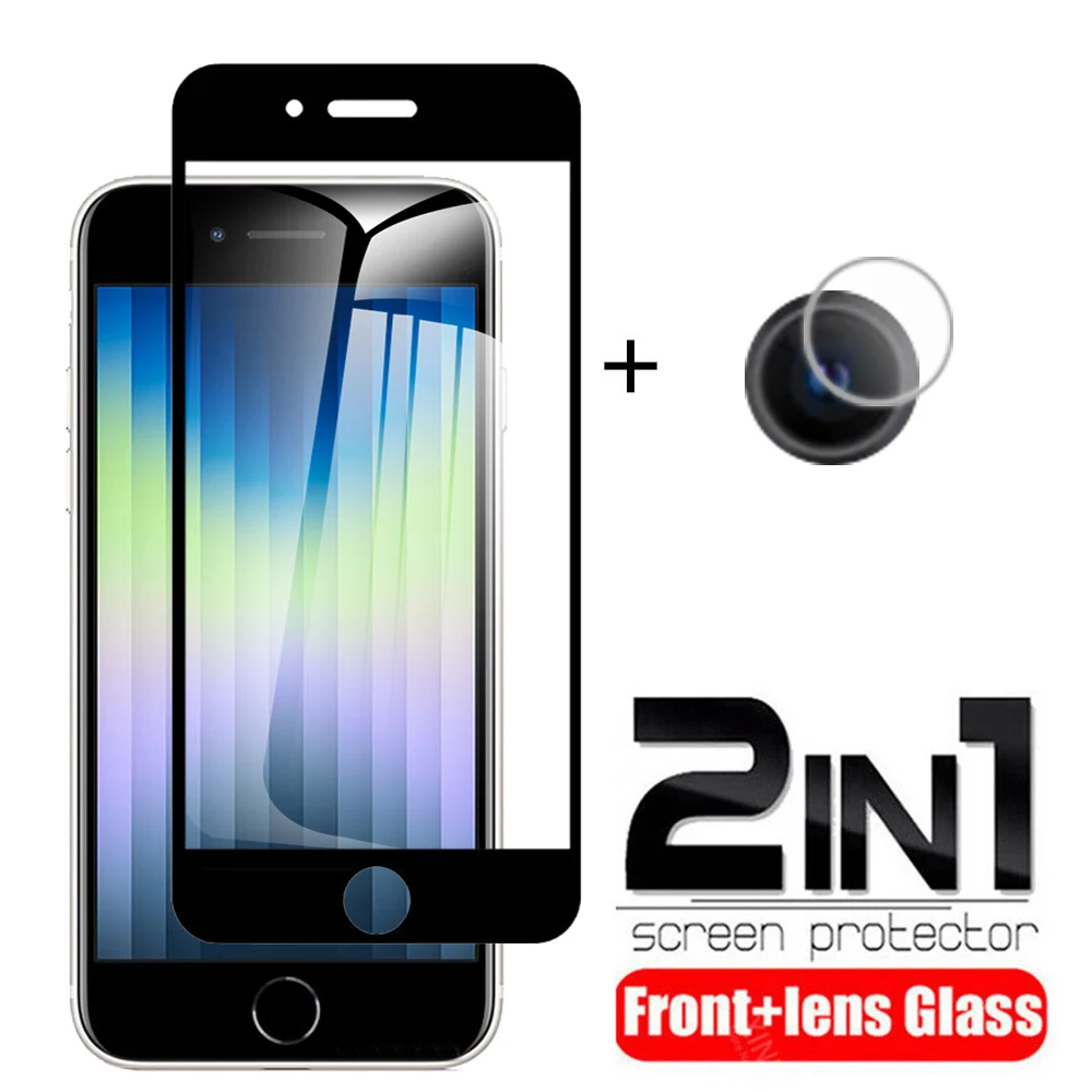 

Закаленное стекло 2 в 1 с полным покрытием для iPhone SE (2022), 4,7 дюйма, Защита экрана для iPhone SE3, зеркальная защитная пленка для объектива камеры