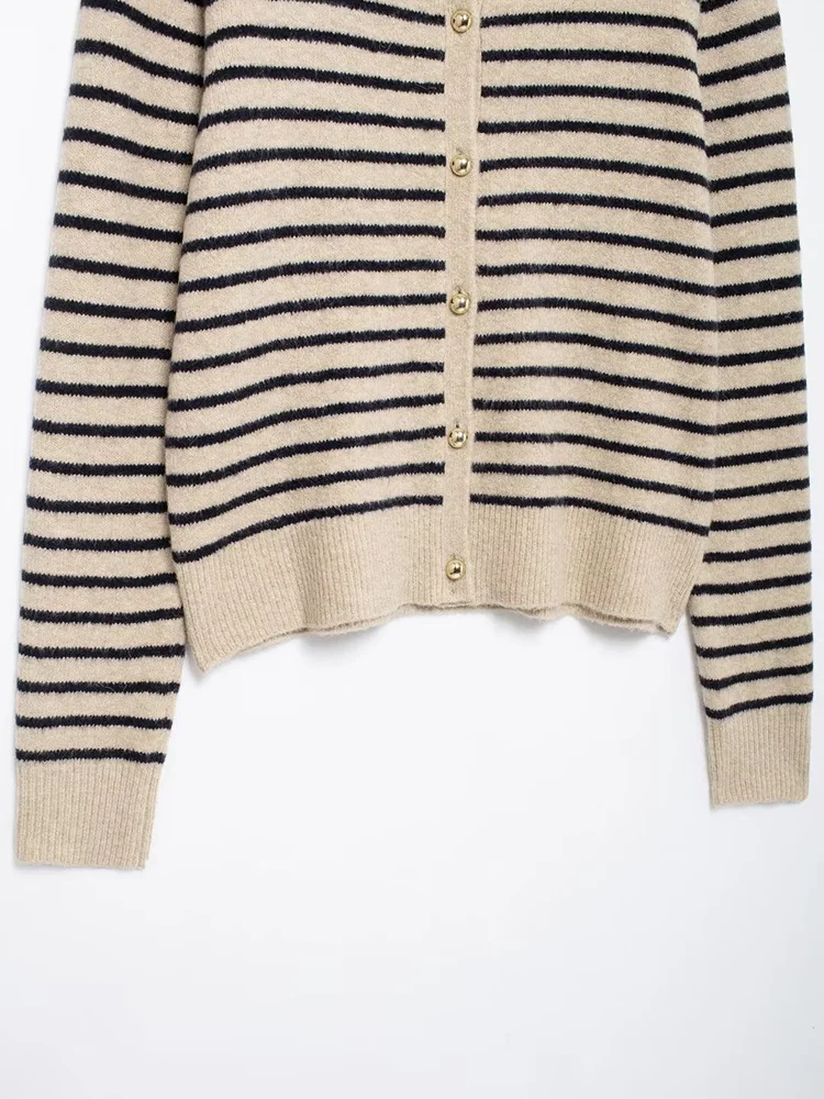 Новинка 2024 женский полосатый трикотаж на осень/зиму винтажный кардиган с длинным