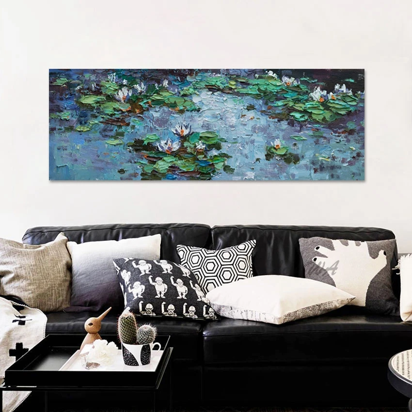

Handmade Beautiful Flower Painting Landscape Abstract Canvas Art Frameless Lotus Pond Oil Paintings Reproduction Wall Picture