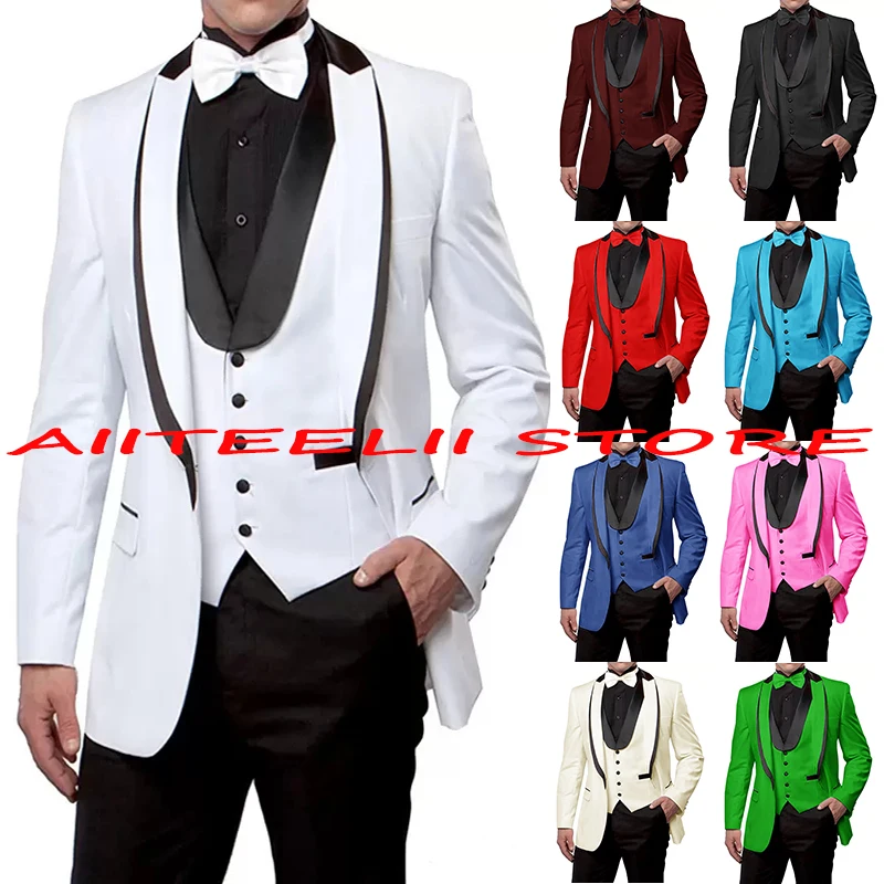 Men's Suit 3 Piece Formal Business Blazer Pants Vest Wedding Groom Tuxedo Party Dress Male Jacket conjuntos de chaqueta