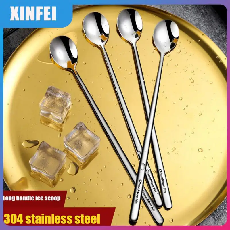 

Stainless Steel Portable Mixing Spoon Multifunctional Dessert Scoop Long Handled Teaspoon Kitchen Accessories Bar Tools