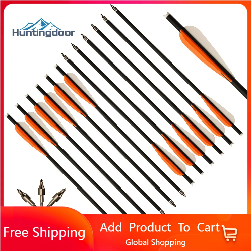 

25g 16 inch Orange Mixed Carbon Crossbow Arrow OD 8.8mm ID 7.6mm 4'' Drop Shape Plastic Feather Arrow tip Detachable