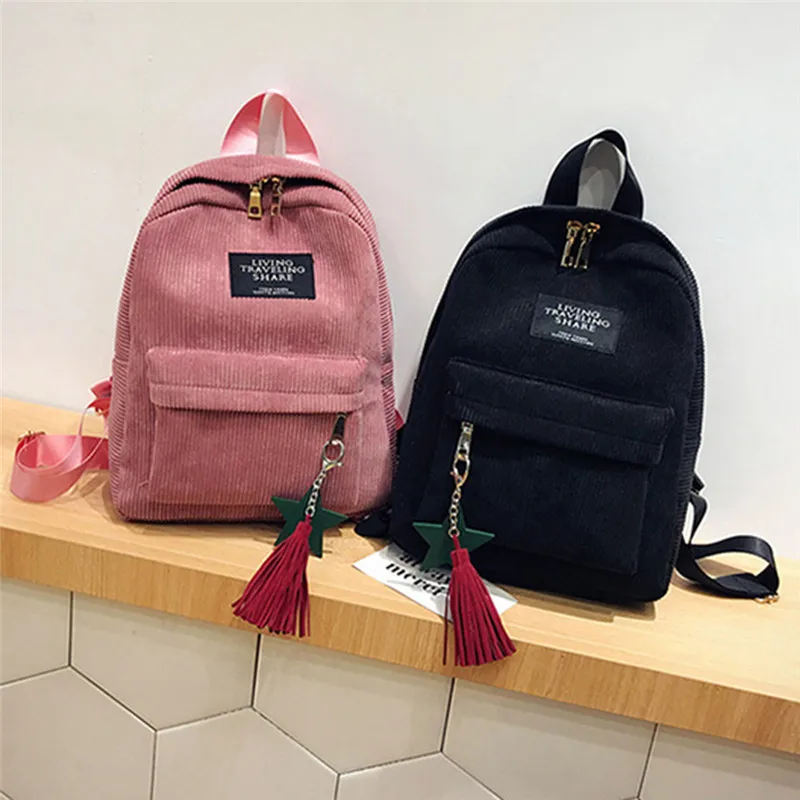 

Fashion Woman Mini Simple Corduroy Backpacks Campus Style Knapsack Capacity Double Shoulder Bag School Corduroy Backpack