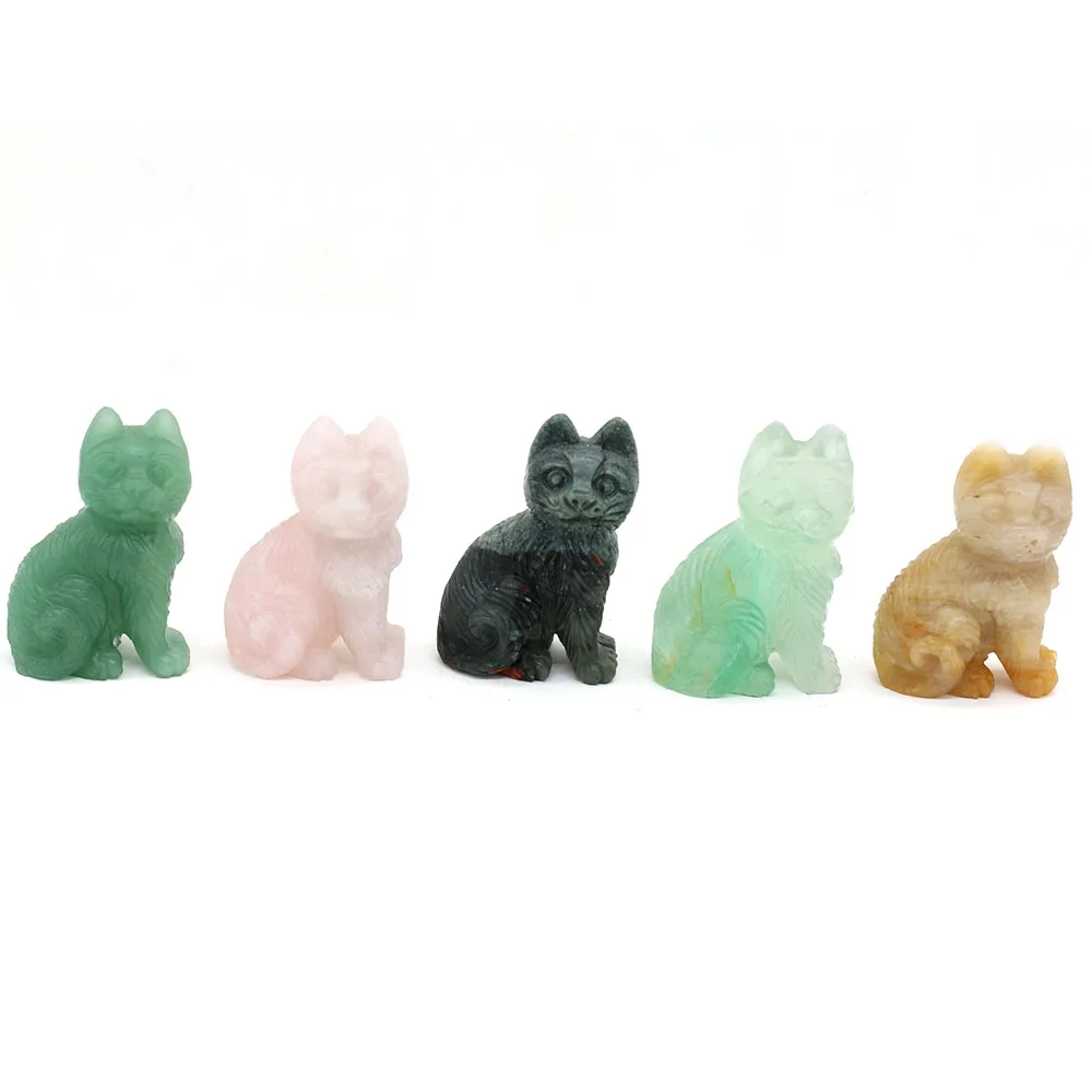 

Natural Crystal Jade Rose Quartz Sitting Cat Ornament Healing Stone Energy Ore Mineral Craft Living Room Home Decor Gift 33x53mm