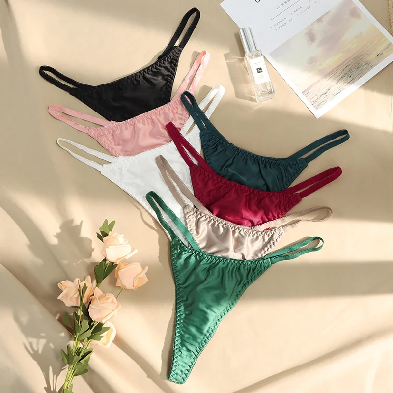 

Voplidia Simple Ice Silk Sexy Thongs Sports Sexy Women's Underwear Cotton Crotch Breathable Traceless Panties Seamless Briefs