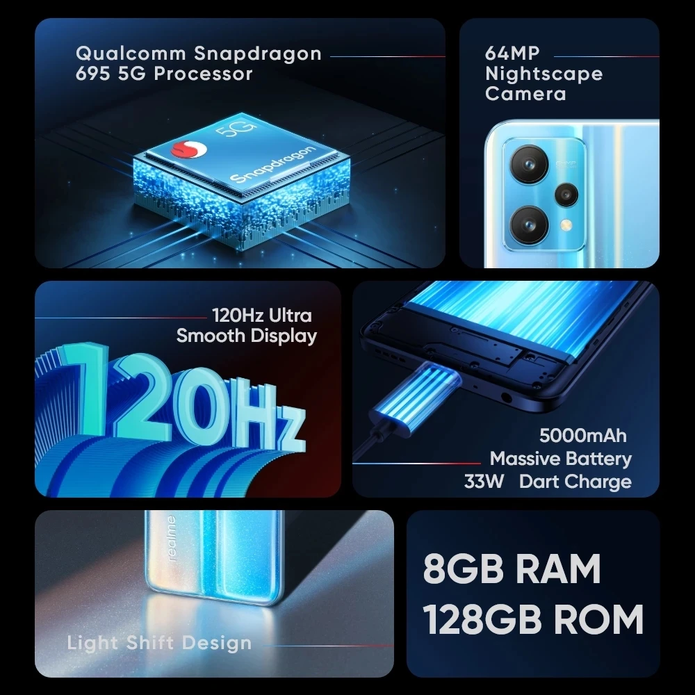 global version realme 9 pro 5g mobile phone 6 6 120hz nfc qualcomm snapdragon 695 8gb 128gb 64mp 5000mah 33w android smartphone free global shipping
