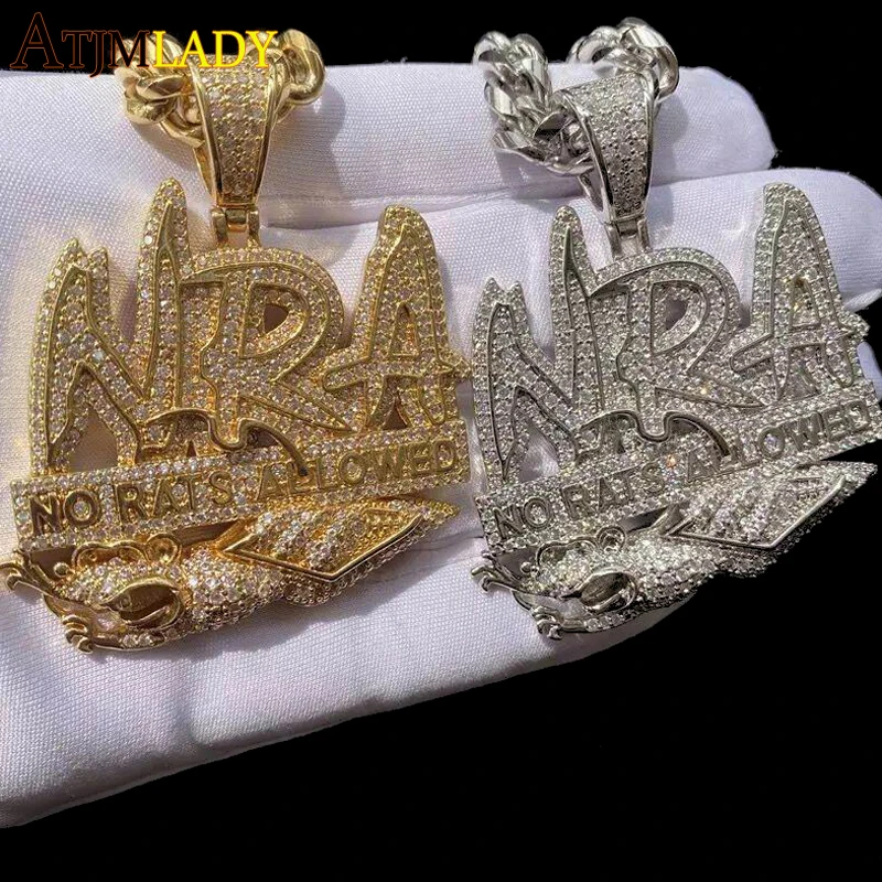 

2023 Two Tone Hip Hop Micro Pave Cubic Zircon Letters NO RATS ALLOWED Pendant Luxury Iced Out Bling NRA Necklace For Men Jewelry