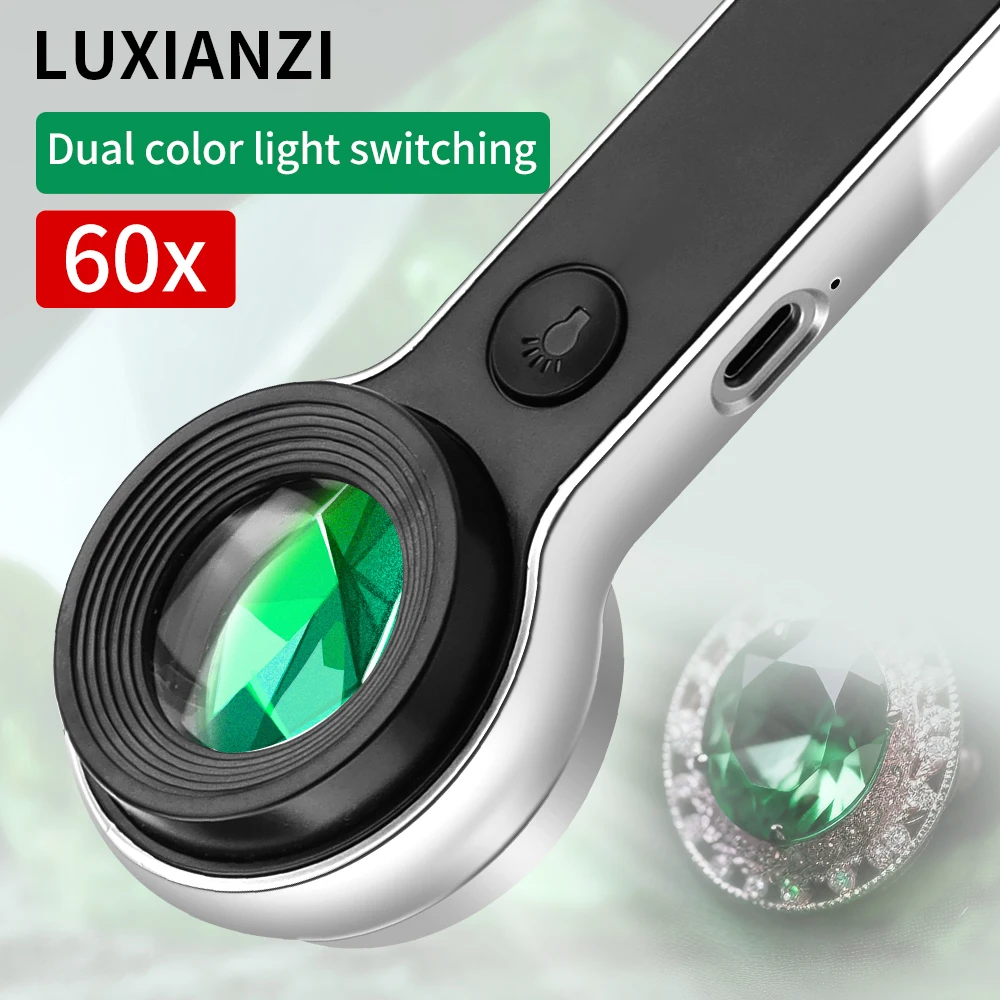 LUXIANZI 60-кратная лупа с УФ-светом ручная светодиодная УФ-лампа USB перезаряжаемая