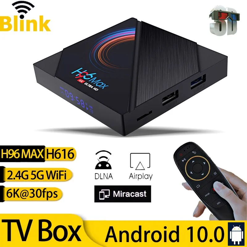 

Smart TV Box H96 MAX H616 Network Set-Top Box Android10.0 Bluetooth Voice Remote Control 2.4G 5G WiFi 3D 6K@30fps Miracast DLNA