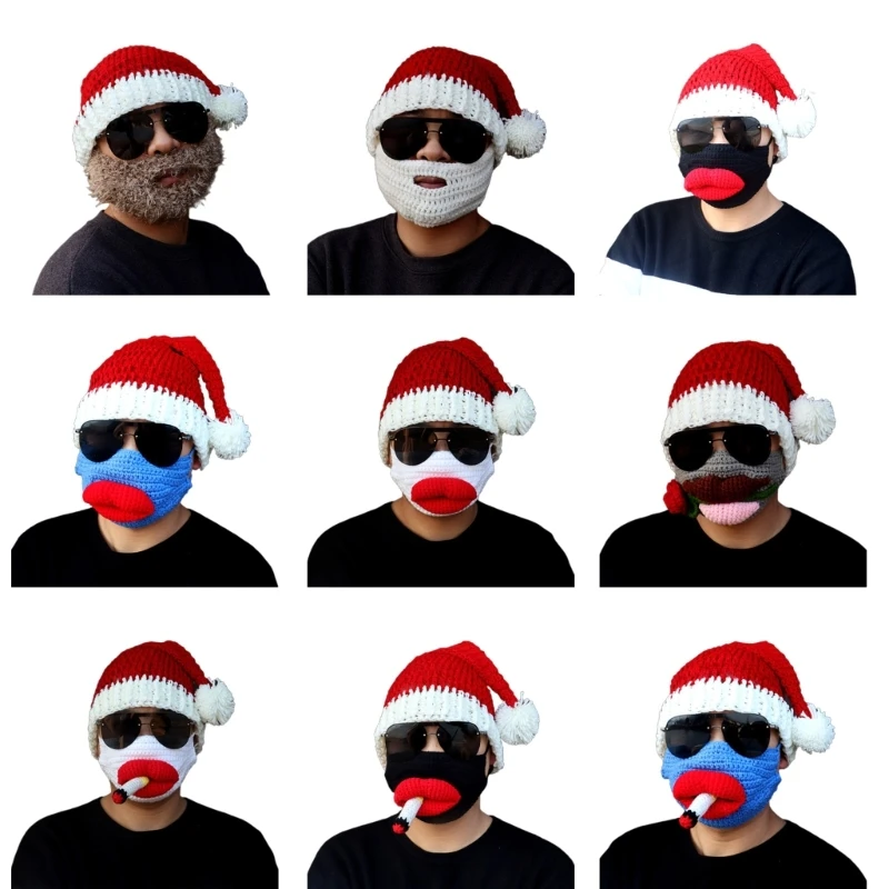 

Christmas Red Santa Plush Hat with Beard Mask for Winter Xmas Hat Party Hat