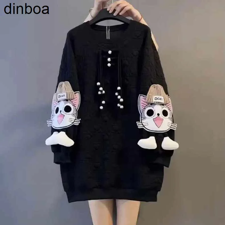 

Cartoon Kawaii Long Sleeve Sweatshirts Women Patchwork Print Tassel Pullover Harajuku Hoodie Pullover Women Clothes 2022 New