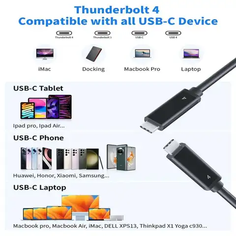 Кабель USB4 40 Гбит/с, 100 Вт, 8K, тип C, быстрая зарядка Thunderbolt 3 USB 4,0, кабель для передачи данных USB C к C для ноутбука