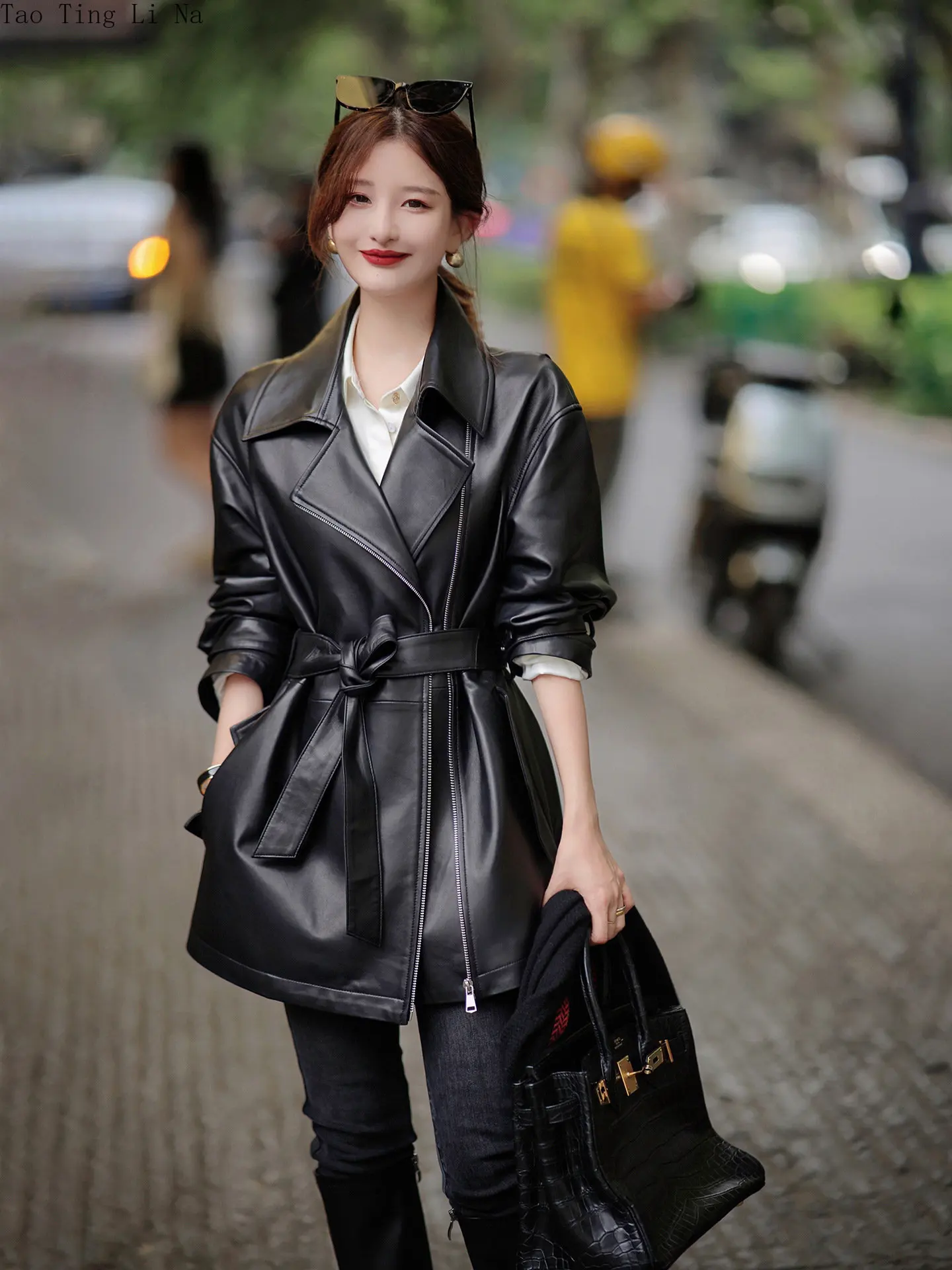 2023 Women New Loose Genuine Sheep Leather Jacket Slim Real Sheepskin Leather Coat W12