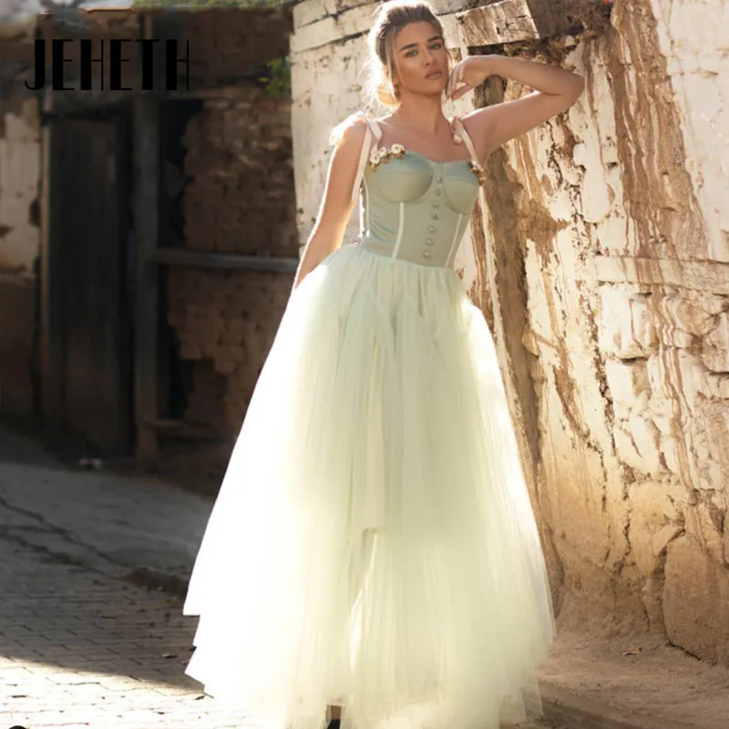 

JEHETH Elegant Sexy Green Sweetheart Evening Dress 2023 Spaghetti Straps A Line Backless Party Prom Ball Gown Custom Made Dress