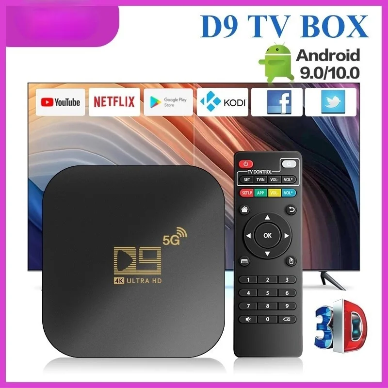 

2022 New Smart TV Box D9 Android 10.0 Set Top Box 2.4G 5G WIFI 905 Core 4K HD 8GB+128GB Video Media Player Home Theater TV Box