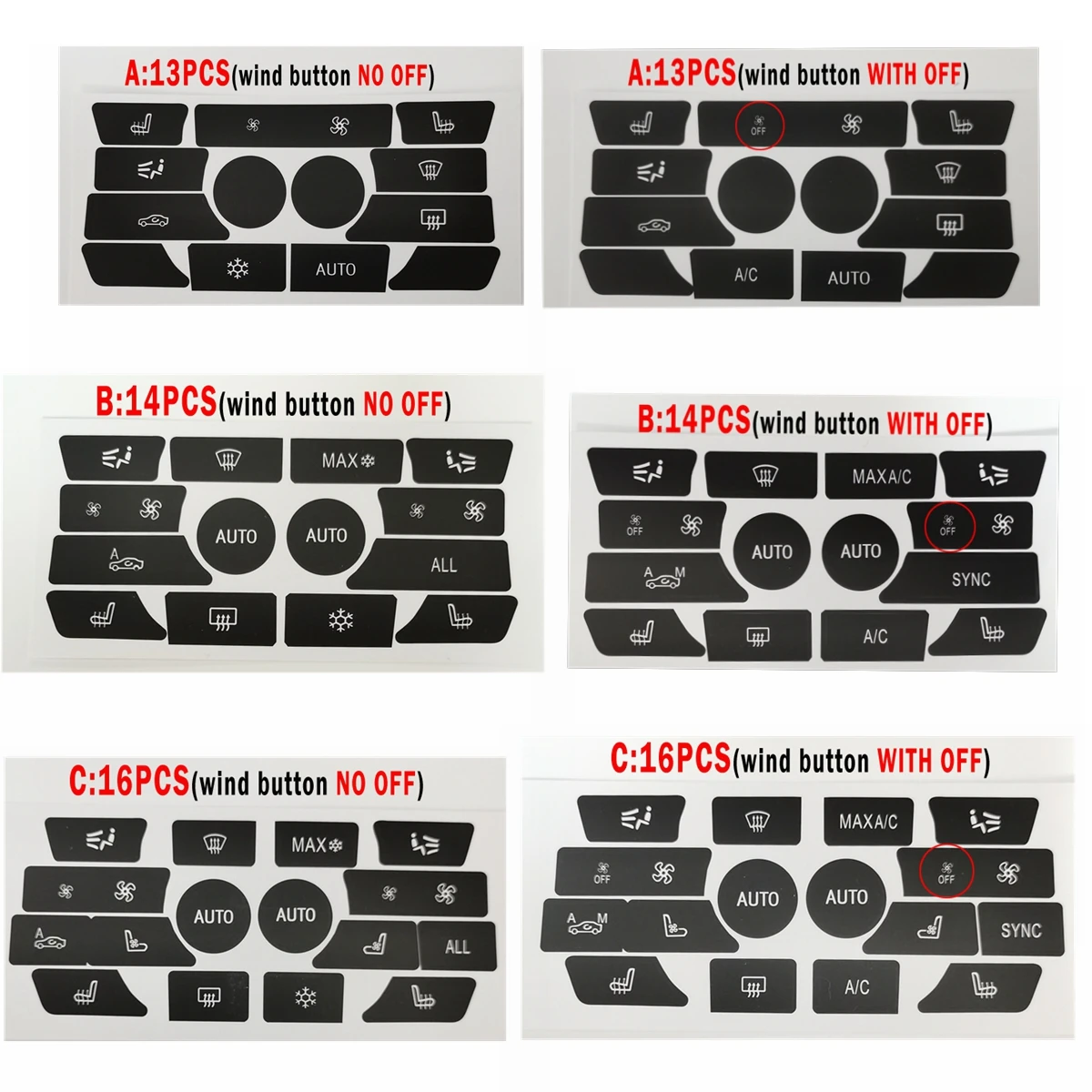 

13/14/16pcs Dashboard Air Conditioner AC Button Heater Switch Sticker Decals For BMW 5 6 7 Series X5 X6 F10 F18 F06 F12 F01 F02
