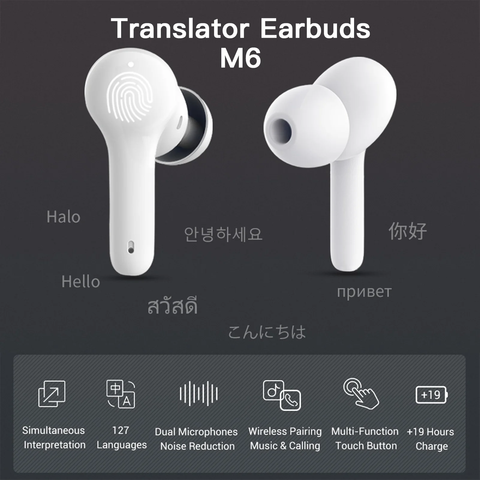 

Wireless Translator Earbuds BT Headphones Ear Buds with Microphones Charging Case Support Real-time Translation in 71 Languages