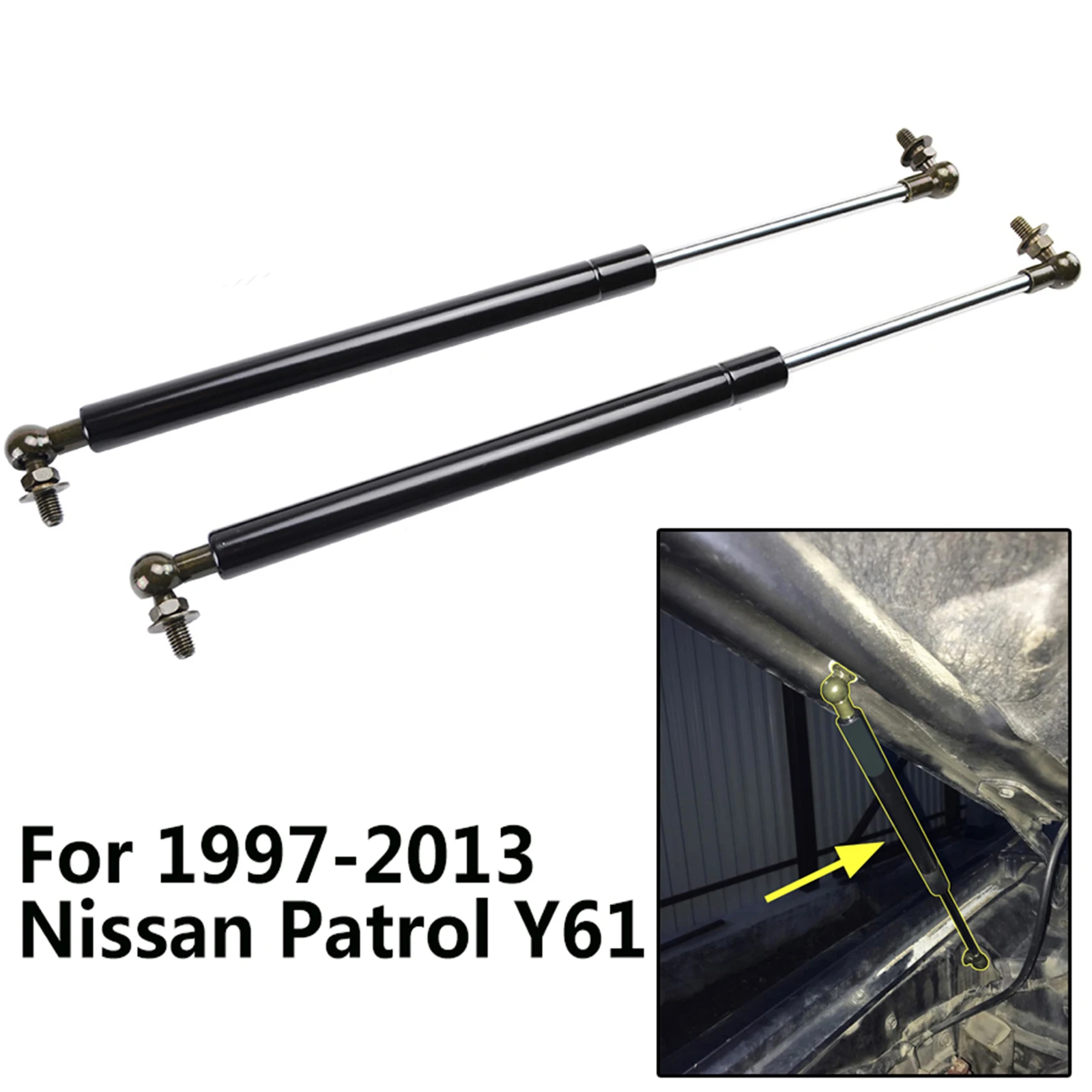 

Для Nissan Patrol Y61 1997-2018 Y62 2010-настоящая пара газовых стоек переднего капота, опоры для капота, подъемники, пружинные держатели, стержни, набор инструментов