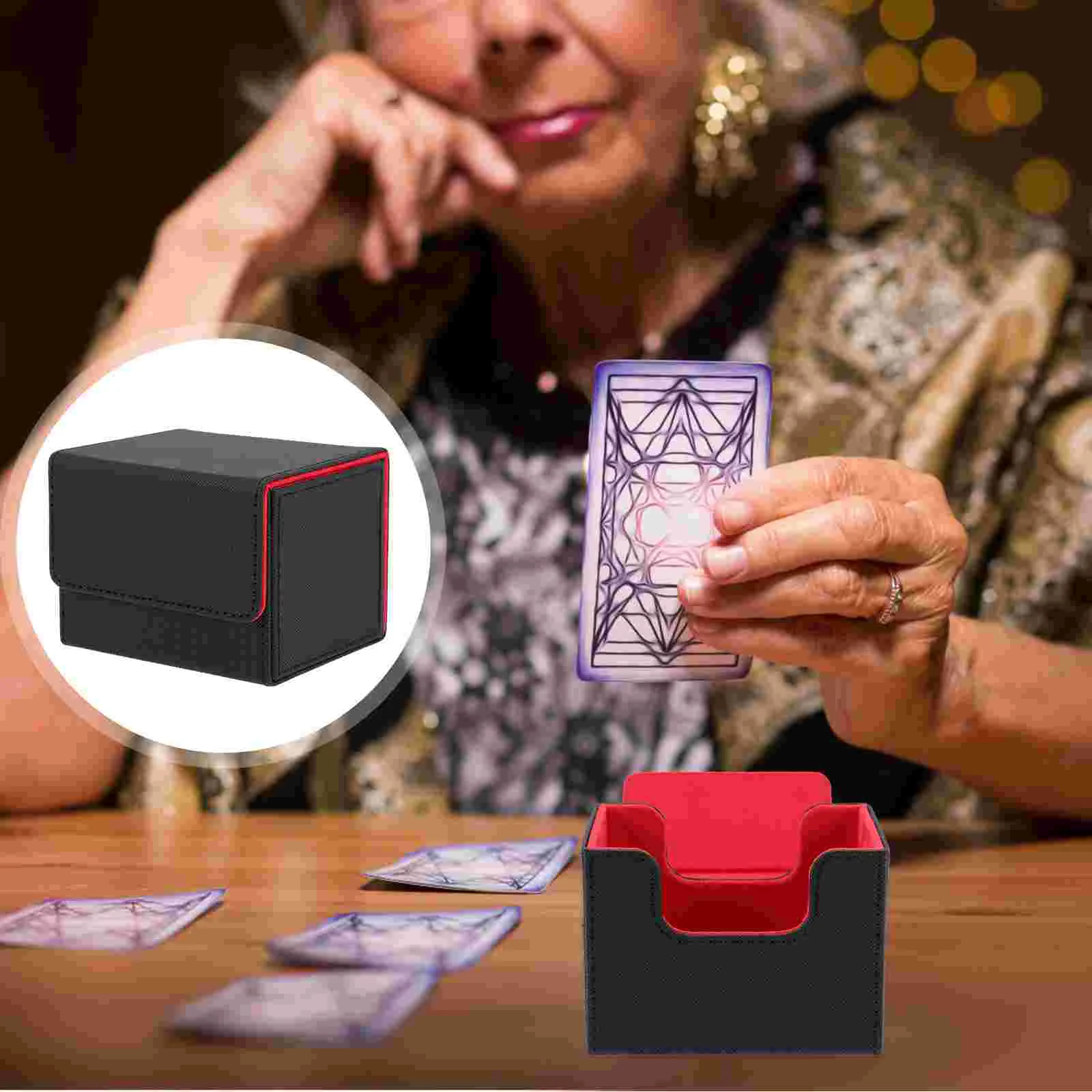 

Deck Box Case Playing Tray Holder Tarotjewelry Storage Cards Poker Discard Organizer Game Pu Protectors Boxes Gaming Trinket